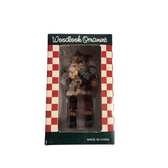 NOS Vintage Woodlook Ornament Santa 5.5 x2.5 - Picture 1 of 3